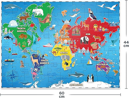 World Map Puzzle for Kids - 75 Piece - World Puzzles with Continents - Childrens Jigsaw Geography Puzzles for Kids Ages 4-8, 5, 6, 7, 8-10 Year Olds - Globe Atlas Puzzle Maps
