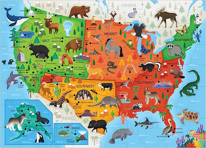 Mudpuppy National Parks Map – 70 Piece Geography Puzzle with Special Shaped Pieces Featuring Famous National Parks and Animals Across The United States