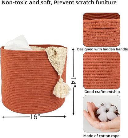 XUANGUO Cotton Rope Basket For Girls Boys Kids 16”X14” Baby Laundry Basket Nursery Bin Round Woven Baskets Organizer For Storage Toys Blankets Shoes Clothes rustic