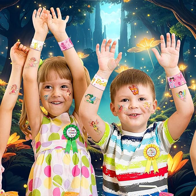 48PCS Fairy Party Favors - 24 Tattoos & 24 Slap Bracelets, Ideal for Fairy-Themed Birthdays, Baby Showers, and Classroom Rewards for Kids
