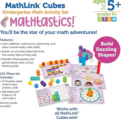 MathLink Cubes Kindergarten Math Activity Set Mathtastics!, Math Teaching Toys, PreKManipulatives, Children’s Math Games, 115 Pieces, Age 5+