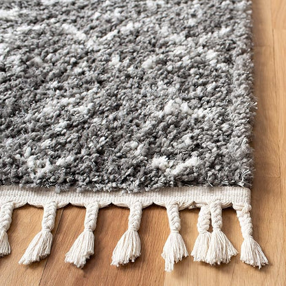 SAFAVIEH Berber Fringe Shag Collection Runner Rug - 2'2" x 10', Grey & Ivory, Moroccan Design, Non-Shedding & Easy Care, 1.2-inch Thick Ideal for High Traffic Areas in Living Room, Bedroom (BFG516F)