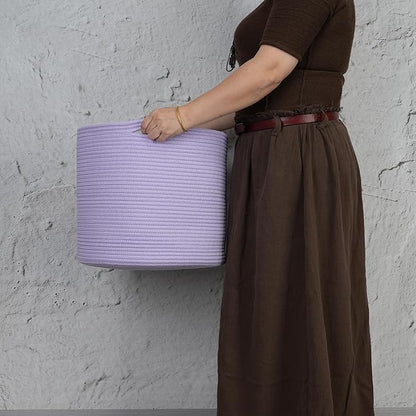 XUANGUO Cotton Rope Basket For Girls Boys Kids 16”X14” Baby Laundry Basket Nursery Bin Round Woven Baskets Organizer For Storage Toys Blankets Shoes Clothes purple