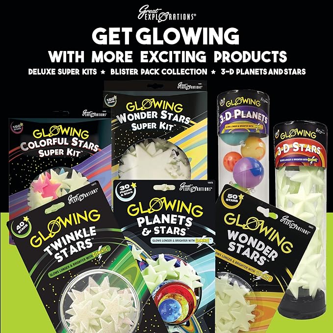 Great Explorations | 3-D Solar System Glow In The Dark Ceiling Hanging Kit 3D Planets and Star Stickers Create the Milky Way Teach Science STEM