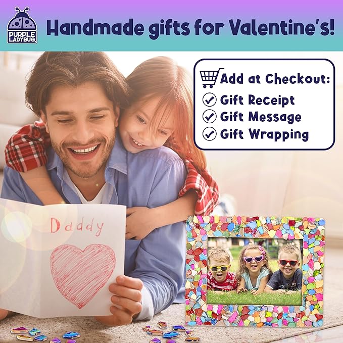 PURPLE LADYBUG Mosaic Photo Frame Craft Kit - Girls Valentines Gifts, DIY Arts & Crafts for Girls 8-12, Girls Birthday Gift, Kids Easter Gifts, Teen Gifts for Ages 6-12