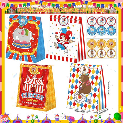 Circus Party Favors 72 PCS Circus Clown Animal Slap Bracelets DIY Stickers Tattoo Stickers Keychains Plastic Straws Gift Bags for Kids Carnival Theme Birthday Party Baby Shower Classroom Rewards