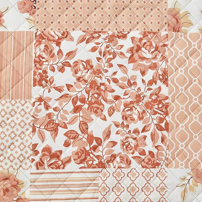 Great Bay Home Reversible Patchwork Loveseat Cover - Washable Slipcover Furniture Protector with Elastic Straps - Couch Cover for Dogs, Kids, and Pets - Box-Stitched Detail (Loveseat, Dusty Rose)