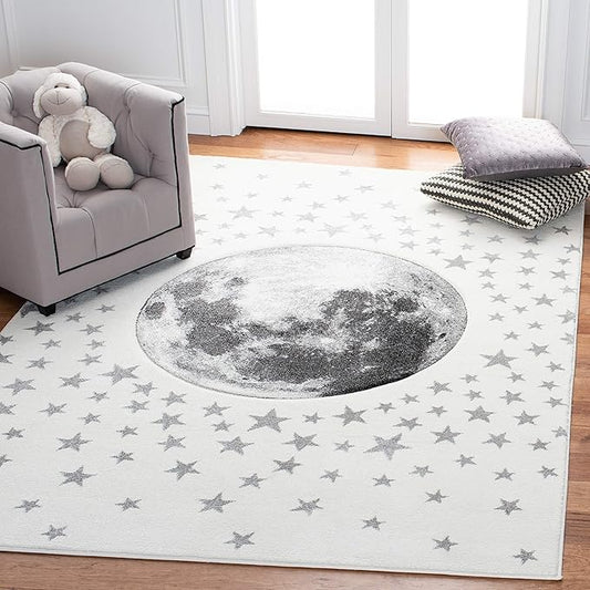 SAFAVIEH Carousel Kids Collection Accent Rug - 3'3" x 5'3", Ivory & Grey, Non-Shedding & Easy Care, Ideal for High Traffic Areas for Boys & Girls in Playroom, Nursery, Bedroom (CRK135A)