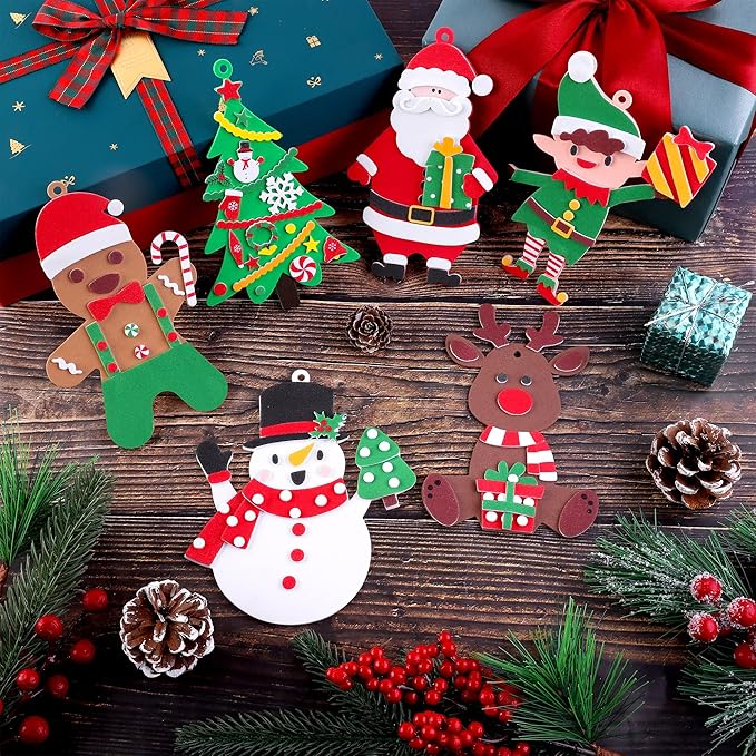 Fovths 24 Pieces Christmas Foam Sticker Set DIY Christmas Crafts Xmas Party Decorations Christmas Tree Ornament for Christmas Party Game, 6 Styles