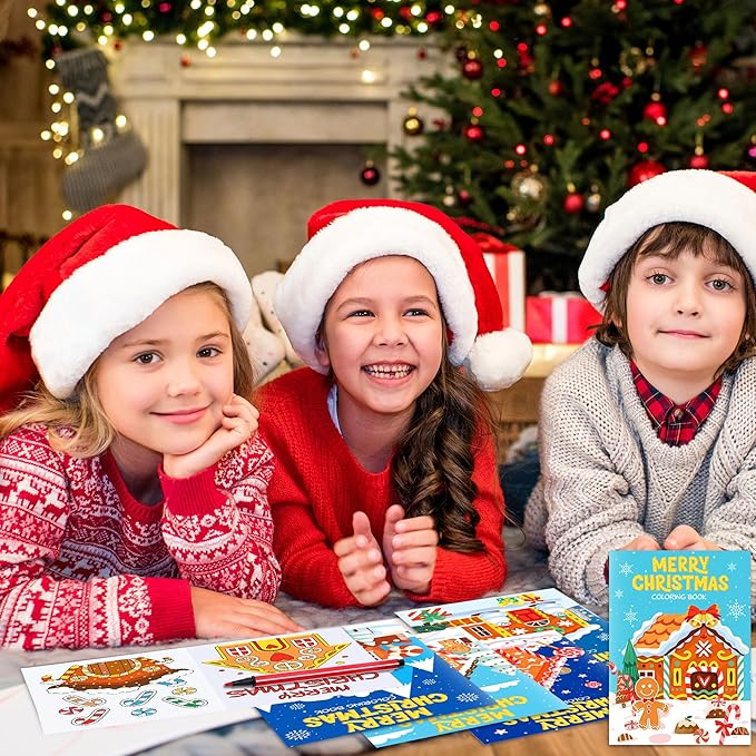 HOWAF 24pcs Gingerbread Christmas Coloring Books Bulk, Christmas Coloring Page with Paint Pens Gingerbread House for Xmas Holiday Favors Activities Bags Fillers Gingerbread Man Drawing Book