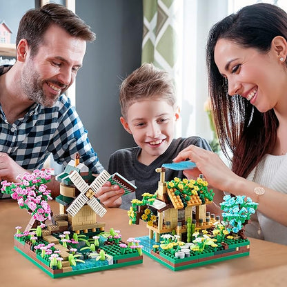 Botanicle Collection Sakura Tree House Micro Blocks Building Set for Adults Toy Friendship Windmill Cherry Blossom Tree Flowers for Girls 2 Sets