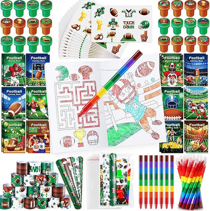 BenLouis 168Pcs Football Party Favors Sports Football Theme Birthday Party Favors Coloring Books Bulk for Kids Super Football Bowl Party Team Gift Goodie Bag Fillers Classroom games Rewards Supplies