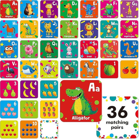 Hebayy 72 PCS Memory Matching Game, Alphabet & Numbers Matching Cards for Toddlers 36 Pairs Memory Cards for Preschool 4 5 6 Years Old