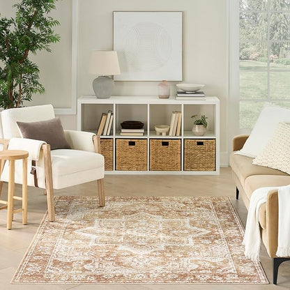 Nourison Astra Machine Washable Rust 5'3" x 7' Area Rug - Easy Cleaning, Non Shedding, Bed Room, Living Room, Dining Room, Kitchen (5' x 7')