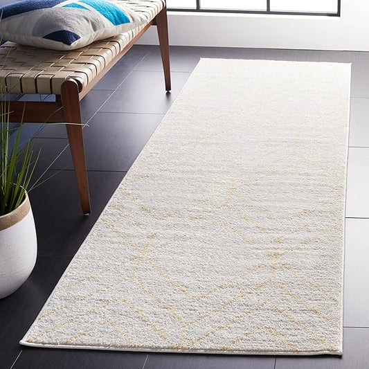 SAFAVIEH Adirondack Collection Runner Rug - 2'6" x 8', Ivory & Gold, Modern Geometric Design, Non-Shedding & Easy Care, Ideal for High Traffic Areas in Living Room, Bedroom (ADR241C)