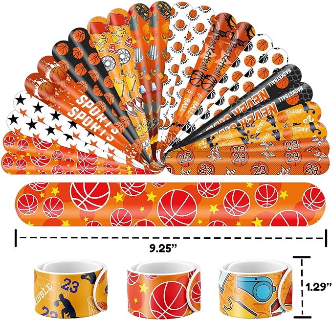 48PCS Basketball Party Favors - 24PCS Tattoos & 24PCS Slap Bracelets - Sport-Themed Birthday Supplies, Decorations, Gifts, Classroom Prizes, Carnival Rewards for Boys & Girls