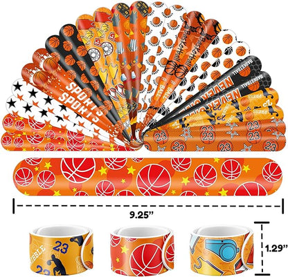 48PCS Basketball Party Favors - 24PCS Tattoos & 24PCS Slap Bracelets - Sport-Themed Birthday Supplies, Decorations, Gifts, Classroom Prizes, Carnival Rewards for Boys & Girls