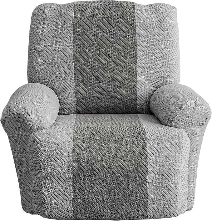 Lavish Cover Jacquard Recliner Chair Cover, Stretch Recliner Slipcover, Lazy Boy Recliner Sofa Protector, Furniture Cover for Pets and Scratches(Recliner,LightGrey+Darkgrey)