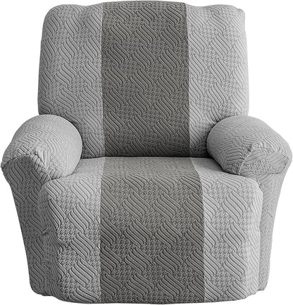 Lavish Cover Jacquard Recliner Chair Cover, Stretch Recliner Slipcover, Lazy Boy Recliner Sofa Protector, Furniture Cover for Pets and Scratches(Recliner,LightGrey+Darkgrey)