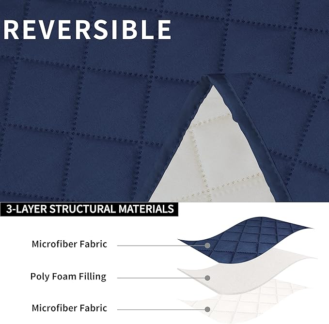 Easy-Going Loveseat Recliner Cover, Reversible Couch Cover for Double Recliner, Split Sofa Cover for Each Seat, Furniture Protector with Elastic Straps for Dogs, Pets(2 Seater, Navy/Ivory)