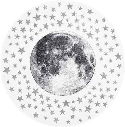 SAFAVIEH Carousel Kids Collection 4' Round Ivory/Grey CRK135A Moon & Stars Non-Shedding Playroom Nursery Bedroom Area Rug