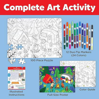 Faber-Castell Color by Number Puzzle, Camping - 100 Pieces, DIY Coloring Puzzle Set for Kids Ages 6+, Small
