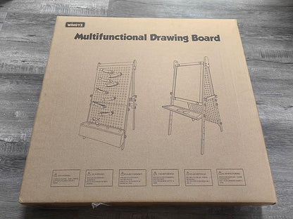 Kids Easel Wooden Marble Run for Kids, 4-in-1 Toddler Art Easel for Kids 3+ Painting Station Stand Drawing, Double-Sided 6 Heights Black Chalkboard Magnetic Whiteboard Paper Roll Holder