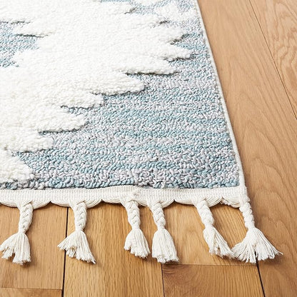 SAFAVIEH Moroccan Tassel Shag Collection Runner Rug - 2'3" x 12', Teal & Ivory, Rustic Trellis, Non-Shedding & Easy Care, 2-inch Thick Ideal for High Traffic Areas in Living Room, Bedroom (MTS652K)
