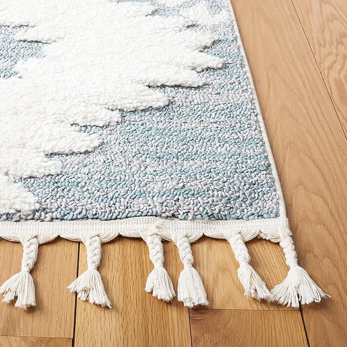 Safavieh Moroccan Tassel Shag Collection Runner Rug - 2'3" x 10', Teal & Ivory, Rustic Trellis, Non-Shedding & Easy Care, 2-inch Thick Ideal for High Traffic Areas in Living Room, Bedroom (MTS652K)