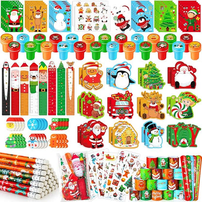 BenLouis Christmas School Stationery Set Party Favors Xmas Classroom Gift Prizes Bulk for Students Kids Holiday Stockings Pinata Filler Christmas School Goodie Bag Stuffers Decor（48set Christmas）
