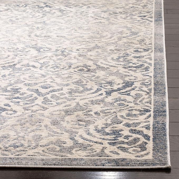 SAFAVIEH Brentwood Collection 2' x 10' Light Grey/Blue BNT810G Damask Non-Shedding Living Room Entryway Foyer Hallway Bedroom Runner Rug
