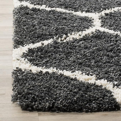 SAFAVIEH Hudson Shag Collection Runner Rug - 2'3" x 6', Dark Grey & Ivory, Trellis Design, Non-Shedding & Easy Care, 2-inch Thick Ideal for High Traffic Areas in Living Room, Bedroom (SGH280G)