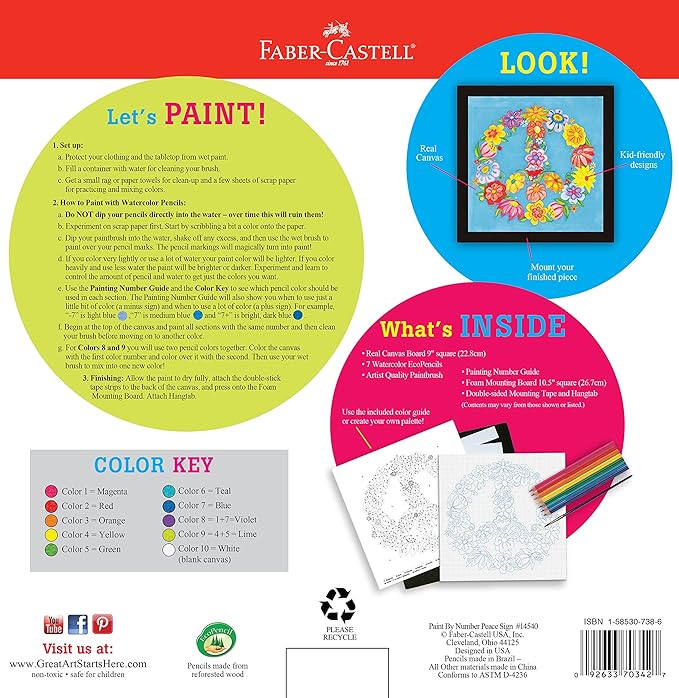 Faber-Castell Paint By Number Peace Kit - Watercolor Paint by Number for Kids