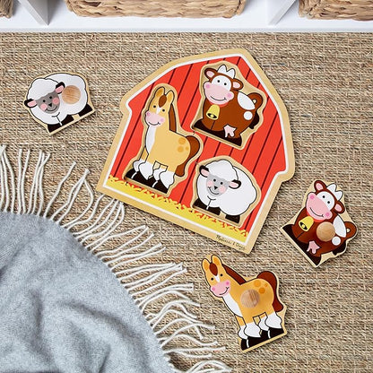 Melissa & Doug Barnyard Animals Jumbo Knob Puzzle, Wooden Peg Puzzle for Toddlers, Educational Toy for Shape Recognition and Fine Motor Skills, Ages 1+
