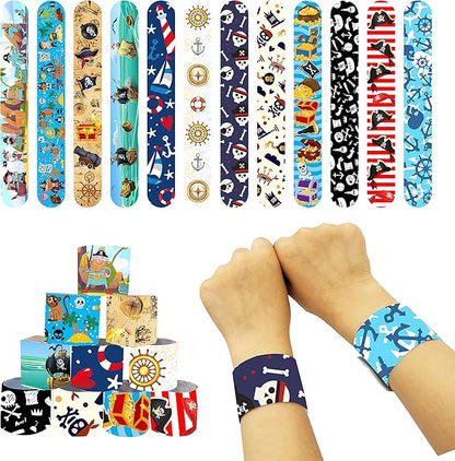 48 Pcs Slap Bracelets for Kids Pirate Party Favors Toys Slap Bracelets Bulk Snap Bracelet for Boys Birthday Party Supplies Classroom Prizes Exchanging Gifts Christmas Easter Halloween Holiday Gifts