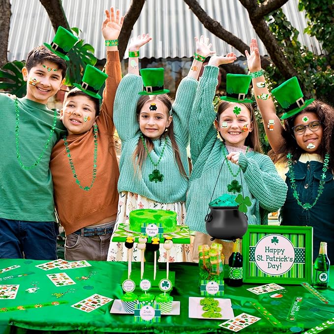 St. Patrick's Day Party Accessories Favor Set Including Luminous Tattoo Stickers, Necklaces, Slap Bracelets, Shamrock Coins, Keychains, Gift Bags for St. Patrick Irish Party Supplies Favors Decor