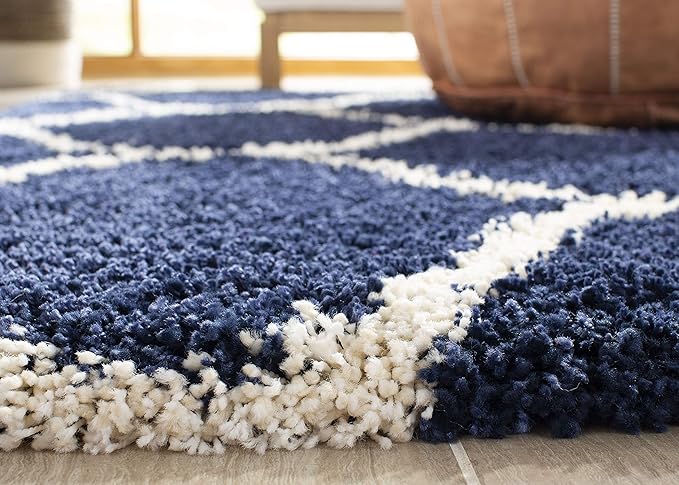 SAFAVIEH Hudson Shag Collection Runner Rug - 2'3" x 10', Navy & Ivory, Moroccan Trellis Design, Non-Shedding & Easy Care, 2-inch Thick Ideal for High Traffic Areas in Living Room, Bedroom (SGH280C)