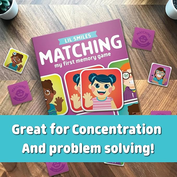 Chuckle & Roar Lil Smiles Matching Memory Game – Preschool Concentration Board Game with Friendly Faces, 3 Themed Decks (at Home, Outside, On-The-Go), 180 Cards, 2–6 Players, Ages 6+