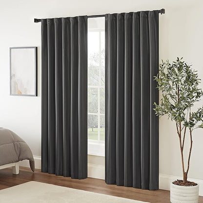Eclipse Fresno Modern Blackout Thermal Rod Pocket Window Curtain for Bedroom (1 Panel), 52 in x 108 in, Charcoal