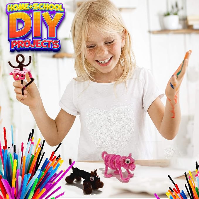 Blue Squid Pipe Cleaners Craft Chenille Stems - Chenille Cleaners, Pipe Cleaners, DIY Art & Craft Projects, Kids Fuzzy Sticks Crafts, Extra Long Pieces, Sparkle Crafting Colors