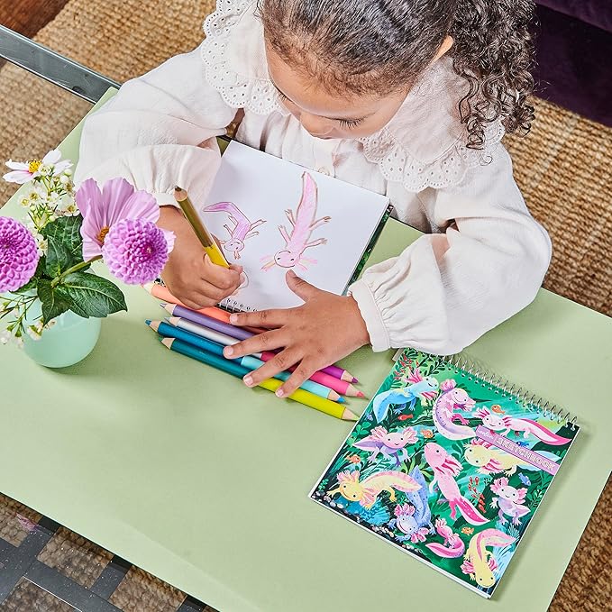 eeBoo: 6 Jumbo Colored Pencils - Axolotl - Double-Sided,12 Colors, Metallic &Fluorescent, Great for Coloring, Art Supplies, Kids Ages 3+