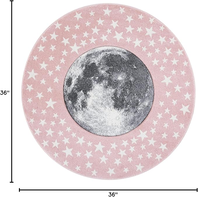 SAFAVIEH Carousel Kids Collection 3' Round Pink/Grey CRK135U Moon & Stars Non-Shedding Playroom Nursery Bedroom Area Rug