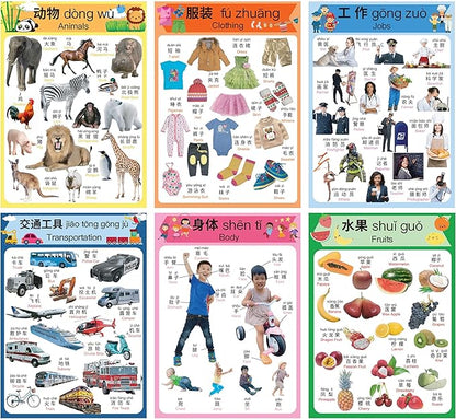 N/A/ Chinese Learning 10-Poster Set for Kids. Montessori-Inspired. Bilingual with Simplified Chinese, English, and Pinyin.