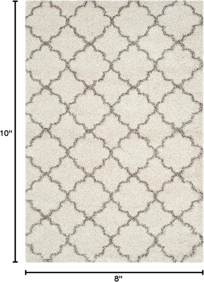 SAFAVIEH Hudson Shag Collection Area Rug - 8' x 10', Ivory & Grey, Moroccan Trellis Design, Non-Shedding & Easy Care, 2-inch Thick Ideal for High Traffic Areas in Living Room, Bedroom (SGH282A)