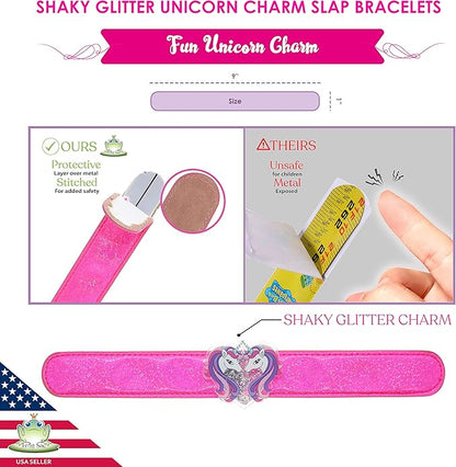 FROG SAC Unicorn Slap Bracelet for Kids with Glitter Shaker Charm, Unicorn Charms Glitter Snap Bracelets for Girls, Unicorn Toy Wristbands, Girl Birthday Party Favors, Stocking Stuffers