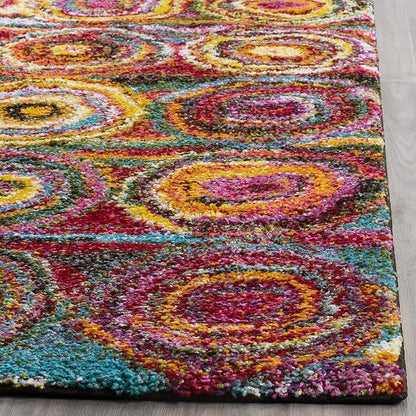 SAFAVIEH Fiesta Shag Collection 2'3" x 8' Multi FSG359M Modern Circles Abstract Non-Shedding Living Room Bedroom Dining Room Entryway Kids Runner Rug