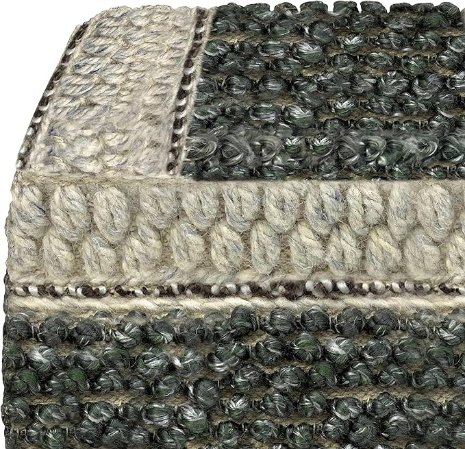 SIMPLIHOME Grady Square Pouf, Footstool, Upholstered in Green, Natural Handloom Woven Wool and Cotton, for the Living Room, Bedroom and Kids Room, Boho, Contemporary, Modern