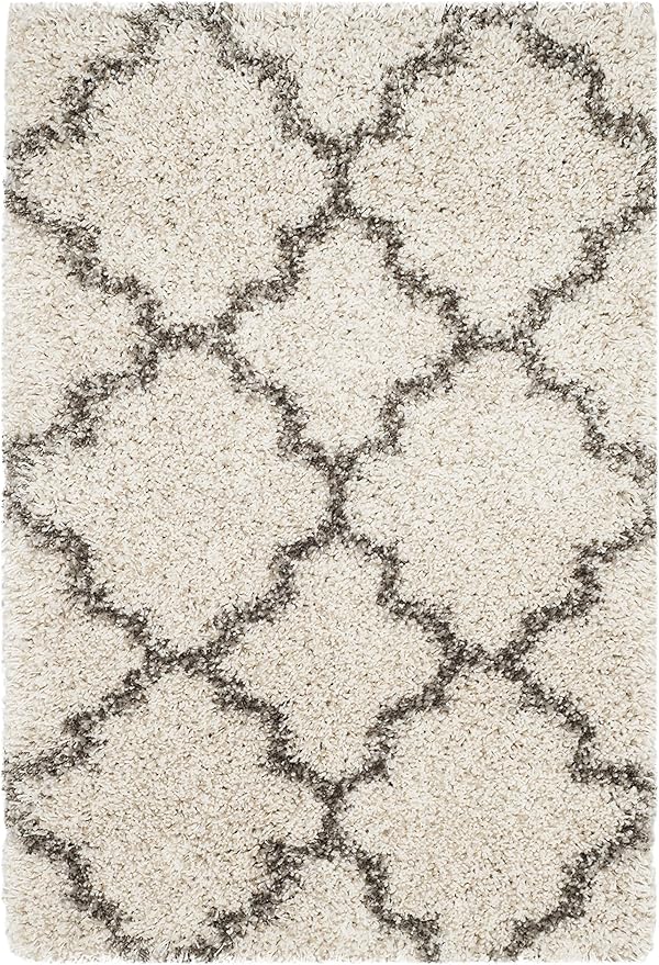 SAFAVIEH Hudson Shag Collection Accent Rug - 4' x 6', Ivory & Grey, Trellis Design, Non-Shedding & Easy Care, 2-inch Thick Ideal for High Traffic Areas in Entryway, Living Room, Bedroom (SGH282A)