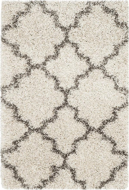 SAFAVIEH Hudson Shag Collection Accent Rug - 4' x 6', Ivory & Grey, Trellis Design, Non-Shedding & Easy Care, 2-inch Thick Ideal for High Traffic Areas in Entryway, Living Room, Bedroom (SGH282A)