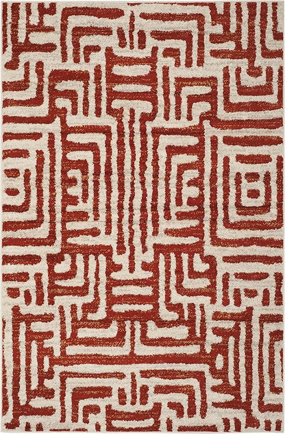 SAFAVIEH Amsterdam Collection Accent Rug - 4' x 6', Ivory & Terracotta, Modern Abstract Design, Non-Shedding & Easy Care, Ideal for High Traffic Areas in Entryway, Living Room, Bedroom (AMS106B)